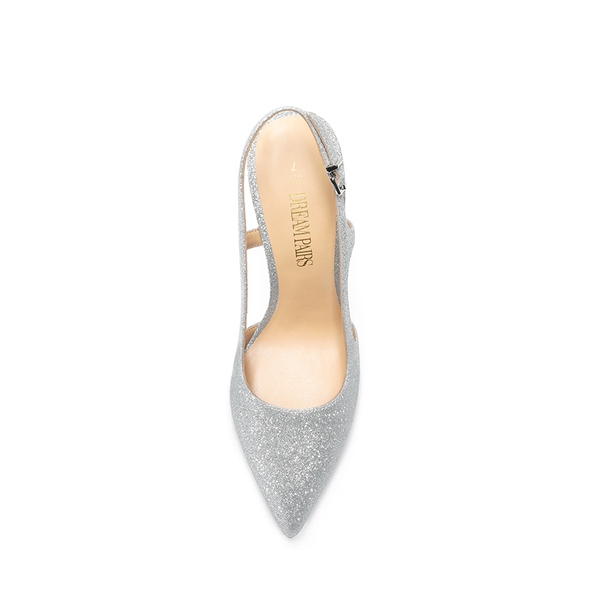 High Stiletto Pointed Toe Slingback Pumps - SILVER-GLITTER - 3