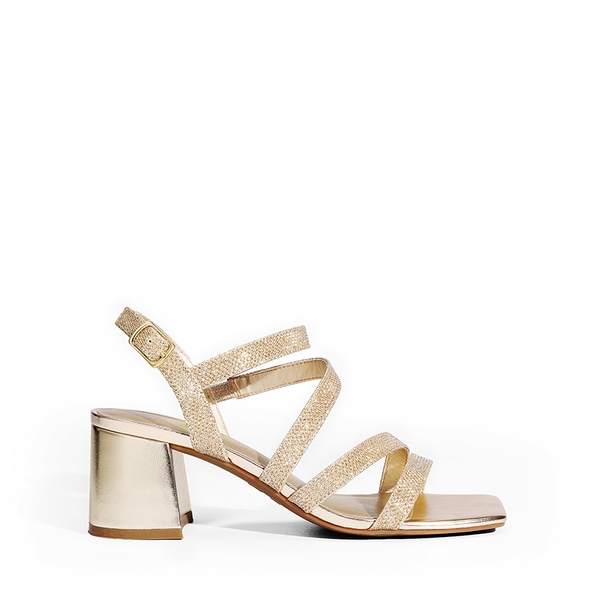 Square Toe Strappy Chunky Sandals - GOLD GLITTER - 3