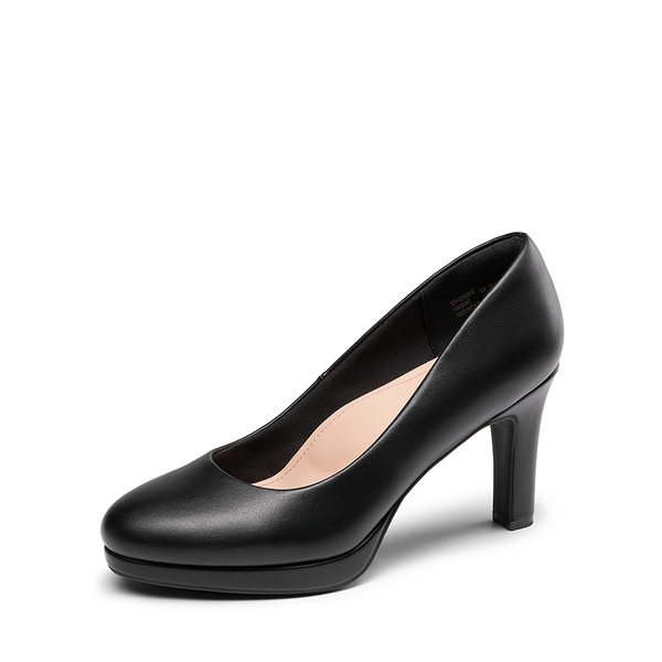 Platform Comfortable Mid Heel Pumps - BLACK-PU -  0
