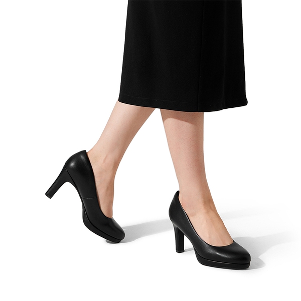 Platform Comfortable Mid Heel Pumps - BLACK-PU - 3