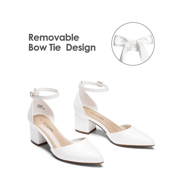 Pointed Toe Low Chunky Pumps - WHITE - 6