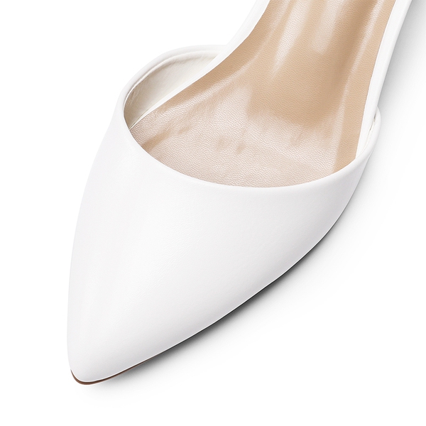 Pointed Toe Low Chunky Pumps - WHITE - 4