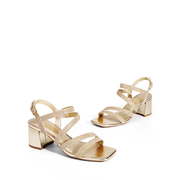Square Toe Strappy Chunky Sandals - GOLD GLITTER - 5