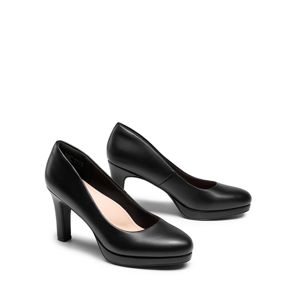 Platform Comfortable Mid Heel Pumps - BLACK-PU - 7