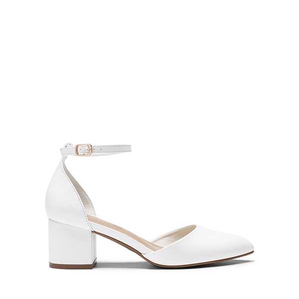 Pointed Toe Low Chunky Pumps - WHITE - 3