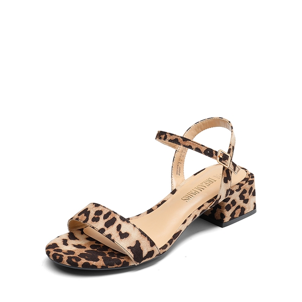 Open Toe Ankle Strap Low Heel Sandals - LEOPARD-SUEDE -  0