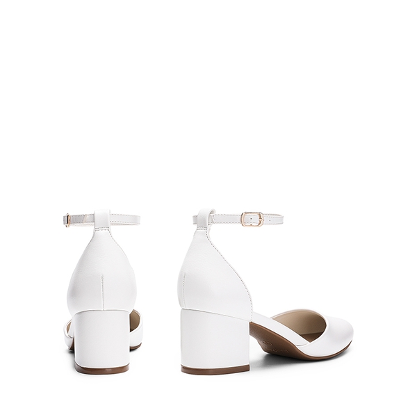Pointed Toe Low Chunky Pumps - WHITE - 5