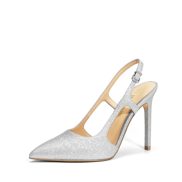 High Stiletto Pointed Toe Slingback Pumps - SILVER-GLITTER -  0