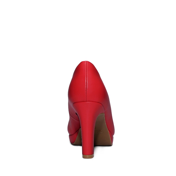 Platform Comfortable Mid Heel Pumps - RED-PU - 4