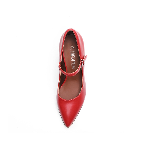 Mary Jane High Chunky Pumps - RED - 4