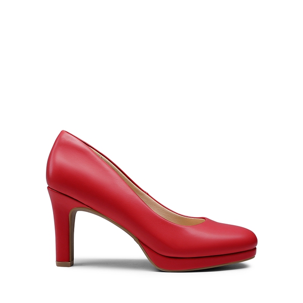 Platform Comfortable Mid Heel Pumps - RED-PU - 3