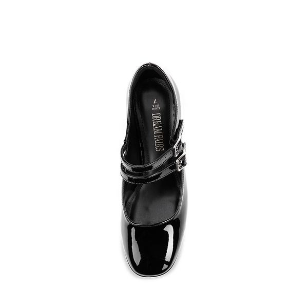 Double Straps Mary Janes Chunky Pumps - BLACK-PAT - 5
