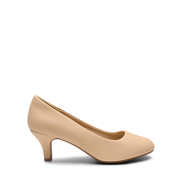 Comfy Round Toe Low Heel Pumps - NUDE NUBUCK - 1