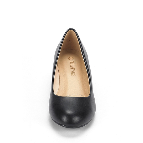 Mid Wedge Heel Pump Shoes - BLACK PU - 2