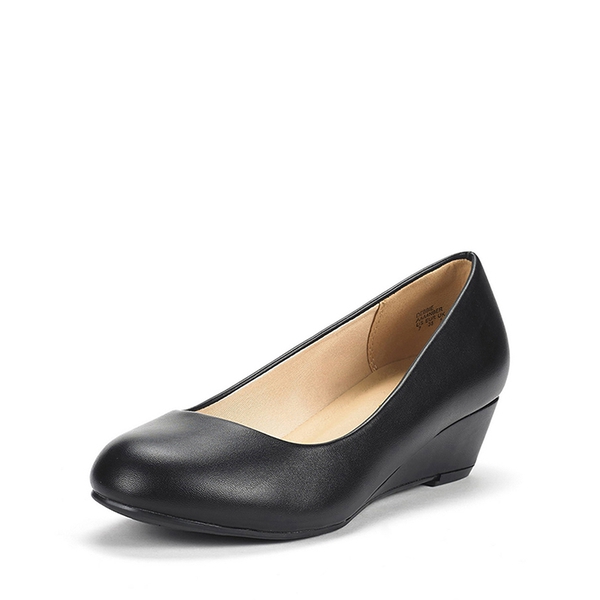 Mid Wedge Heel Pump Shoes - BLACK PU -  0