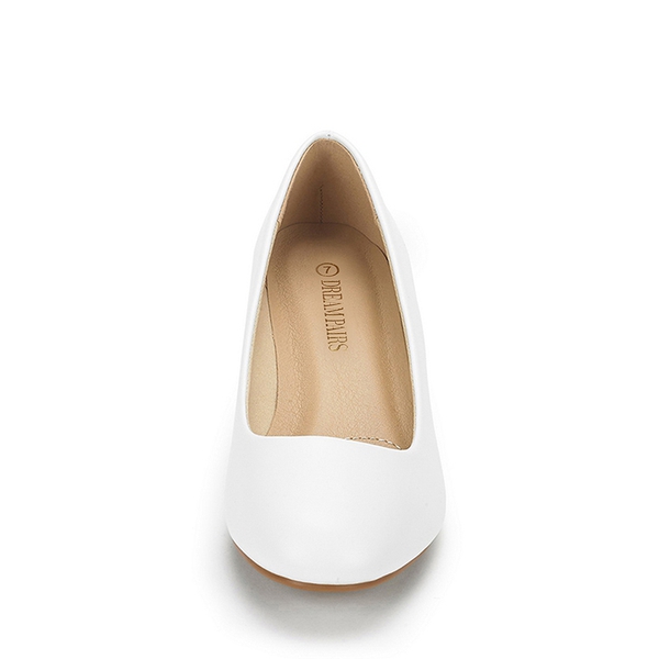 Mid Wedge Heel Pump Shoes - WHITE PU - 2