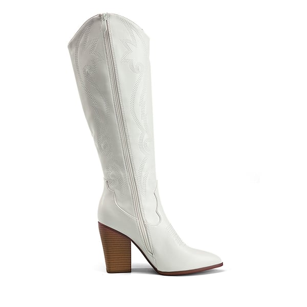 Pointed Toe Embroidered Cowboy Boots - WHITE - 2