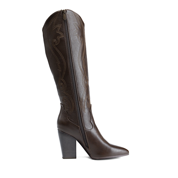  Pointed Toe Embroidered Cowboy Boots - BROWN - 2
