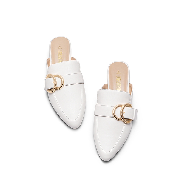 Casual Metal Buckle Mules - WHITE-PU - 5