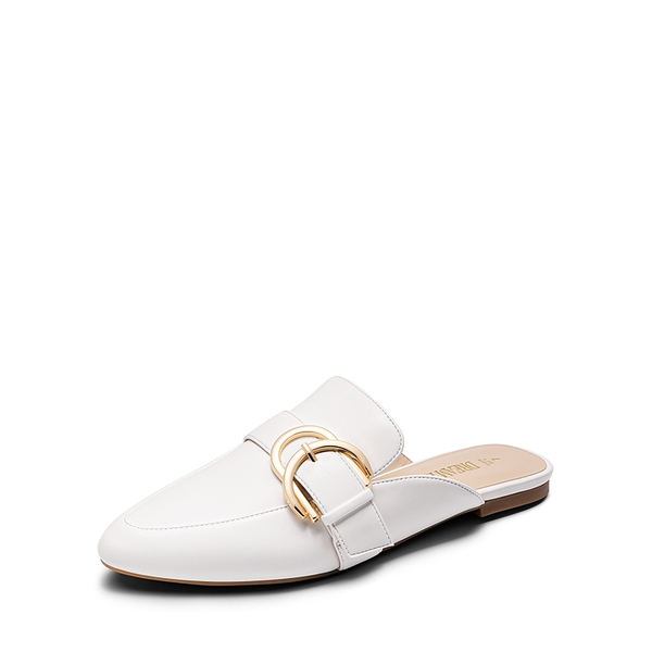 Casual Metal Buckle Mules - WHITE-PU -  0