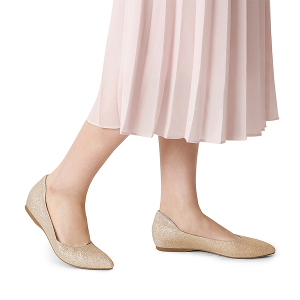Pointed Toe Arch Support Flats - GOLD-GLITTER - 1