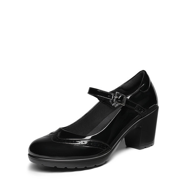  Mary Jane Chunky Heel Pumps - BLACK-PAT -  0