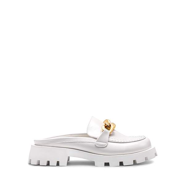 Golden Chain Slip On Mules - WHITE - 3