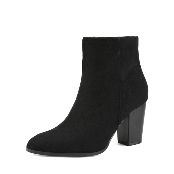 Pointed Toe Chunky Heel Ankle Boots - BLACK-SUEDE -  0