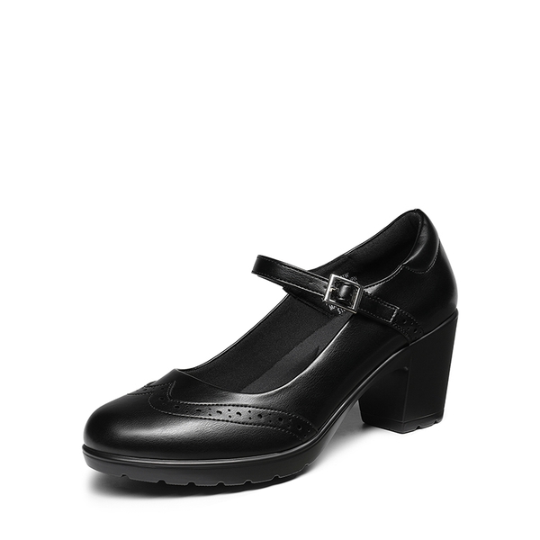  Mary Jane Chunky Heel Pumps - BLACK-PU -  0