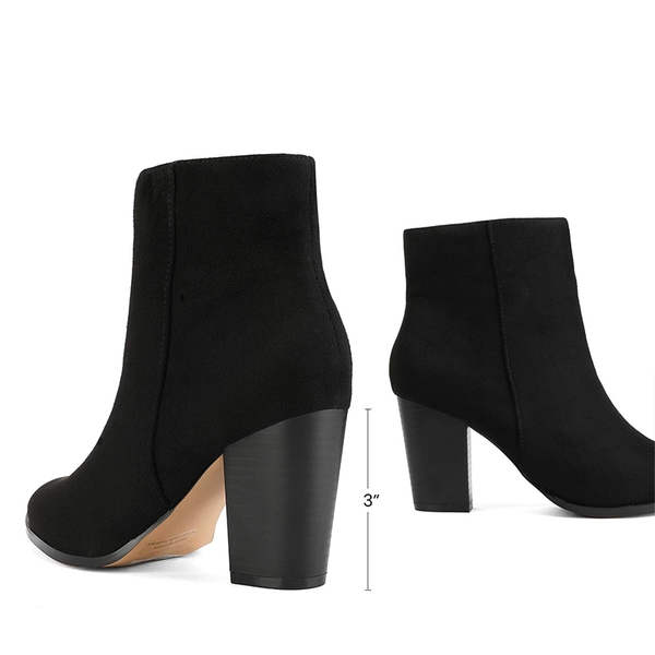 Pointed Toe Chunky Heel Ankle Boots - BLACK-SUEDE - 2