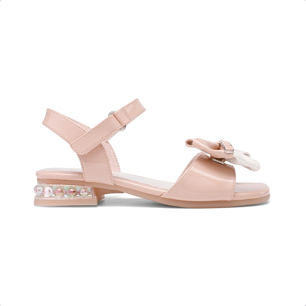 Girls Bow Open Toe Low Heel Sandals - PINK - 4