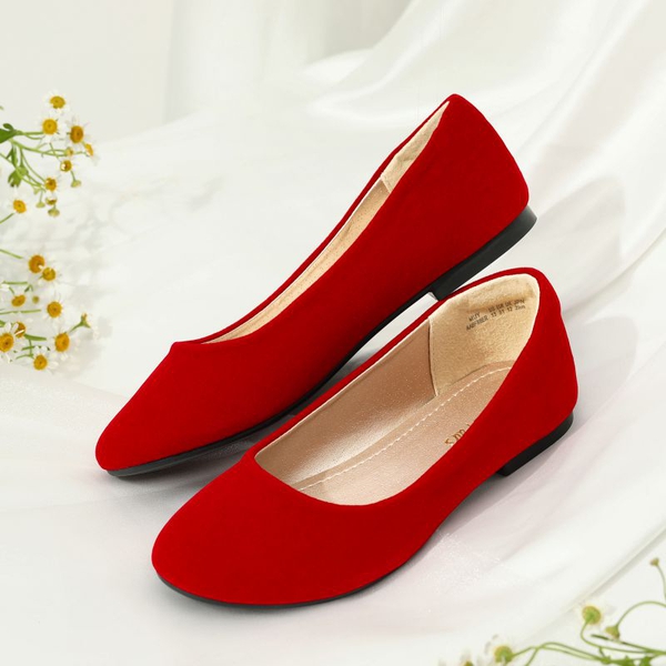 Girl's Slip on Ballerina Flats - RED SUEDE - 1