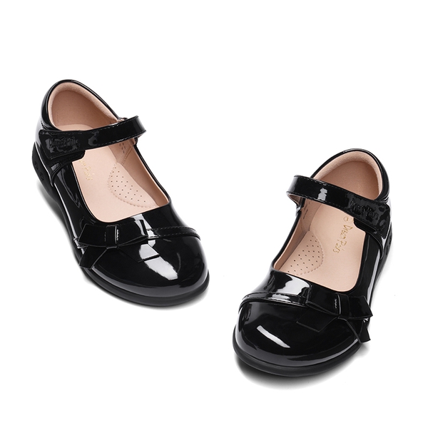 Girls Mary Jane Buckle Strap  Flats - BLACK PAT - 5