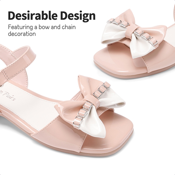 Girls Bow Open Toe Low Heel Sandals - PINK - 1