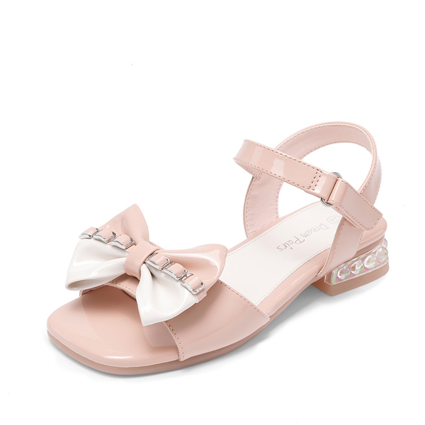 Girls Bow Open Toe Low Heel Sandals - PINK -  0