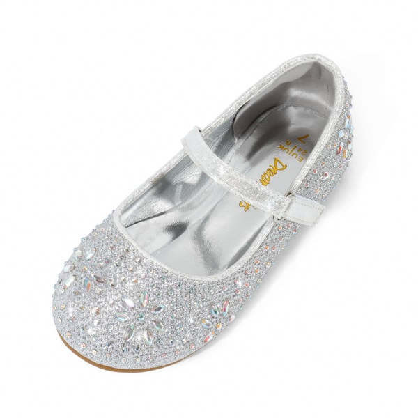 Girl's Mary Jane Buckle Rhinestone Flats - SILVER -  0