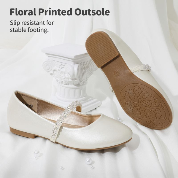 Girl's Strap Mary Jane Ballerina Flats - IVORY - 3