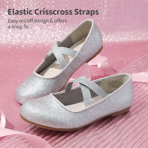 Girl's Elastic Strap Rhinestone Ballerina Flats - SILVER - 2