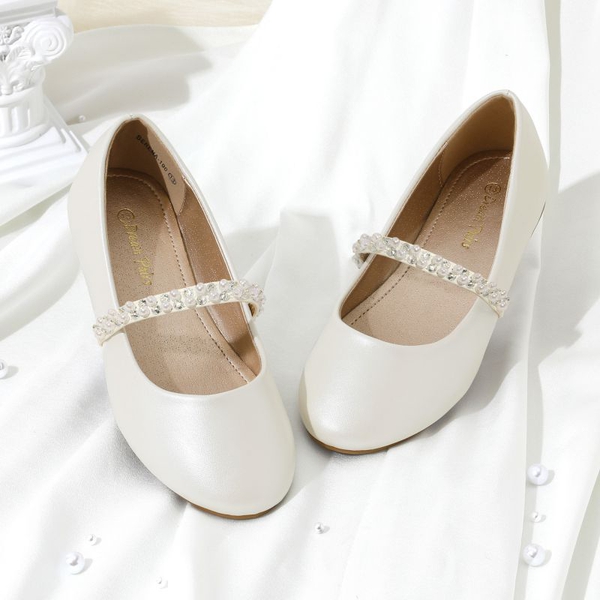 Girl's Strap Mary Jane Ballerina Flats - IVORY - 2
