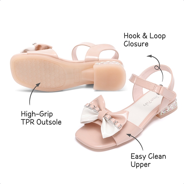 Girls Bow Open Toe Low Heel Sandals - PINK - 3