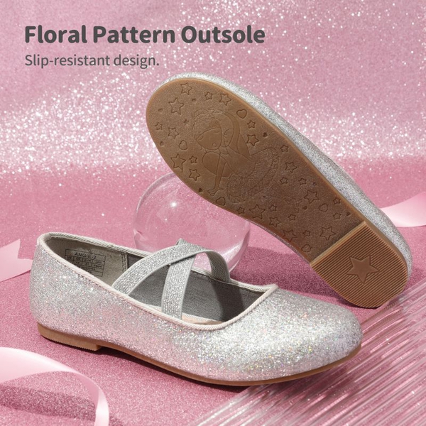 Girl's Elastic Strap Rhinestone Ballerina Flats - SILVER - 3