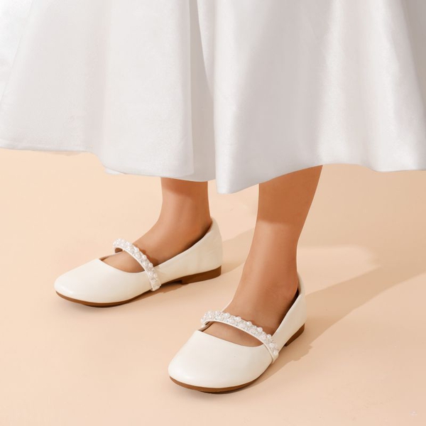 Girl's Strap Mary Jane Ballerina Flats - IVORY - 1