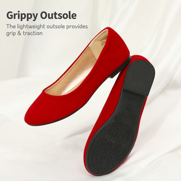 Girl's Slip on Ballerina Flats - RED SUEDE - 2