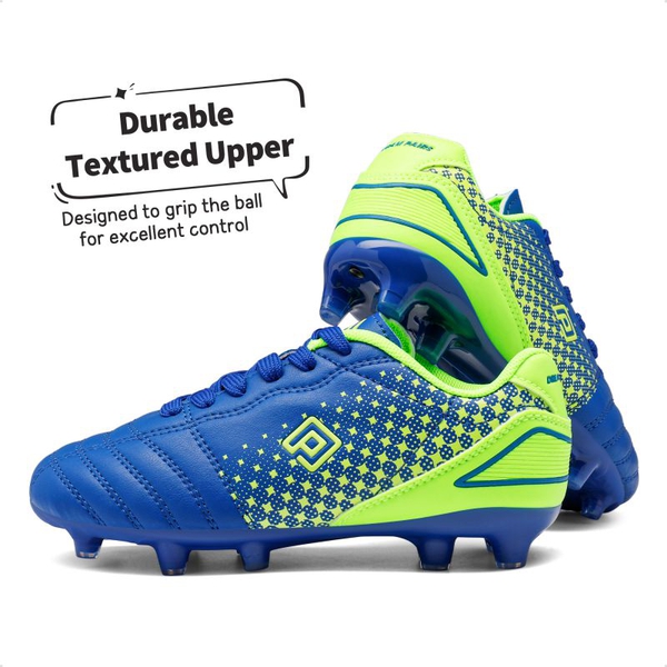 Boys & Girls Outdoor Football Soccer Cleats - ROYAL BLUE NEON GREEN - 4