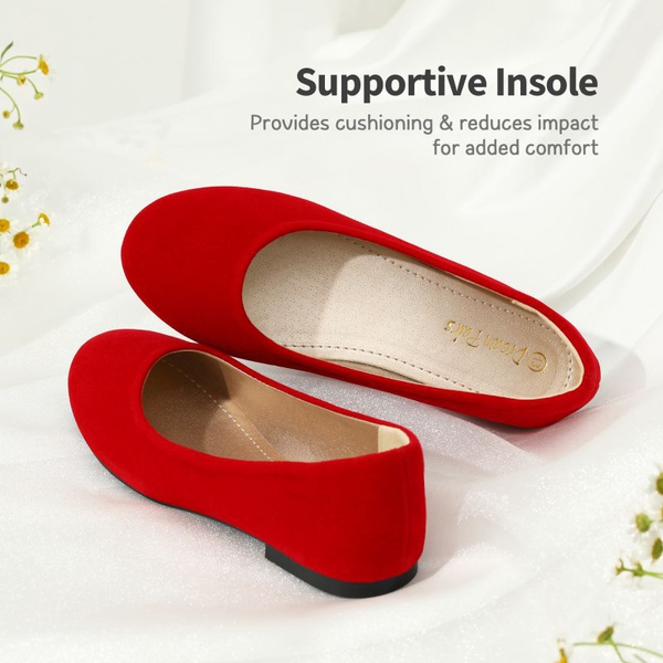 Girl's Slip on Ballerina Flats - RED SUEDE - 4