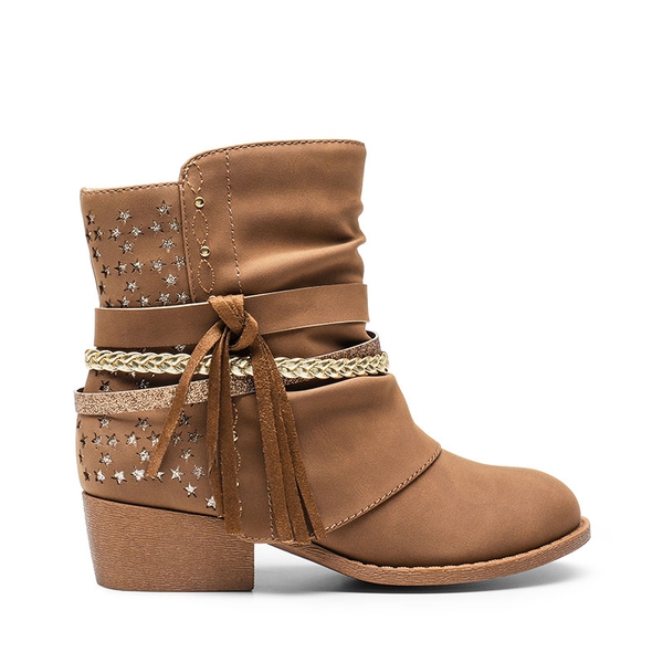 Girls Tassels Low Heel Ankle Boots - CAMEL - 2