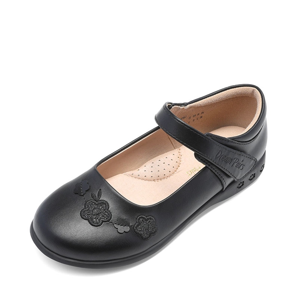 Girls Mary Jane Flower Dress Flats - BLACK -  0