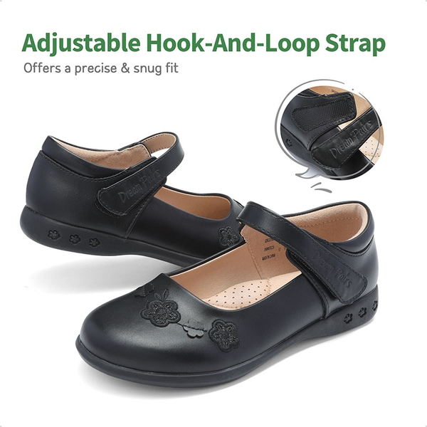 Girls Mary Jane Flower Dress Flats - BLACK - 1