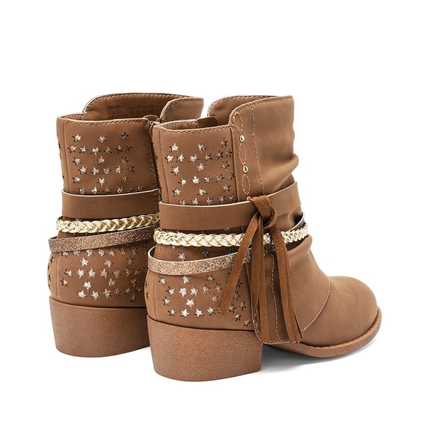 Girls Tassels Low Heel Ankle Boots - CAMEL - 4