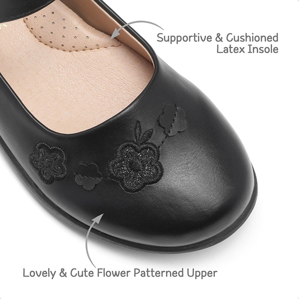 Girls Mary Jane Flower Dress Flats - BLACK - 2
